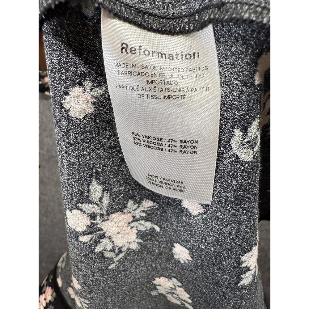 Reformation Dress Womens 4 Black Floral V-Neck Short Sleeve Button Front‎ Midi - Picture 12 of 15